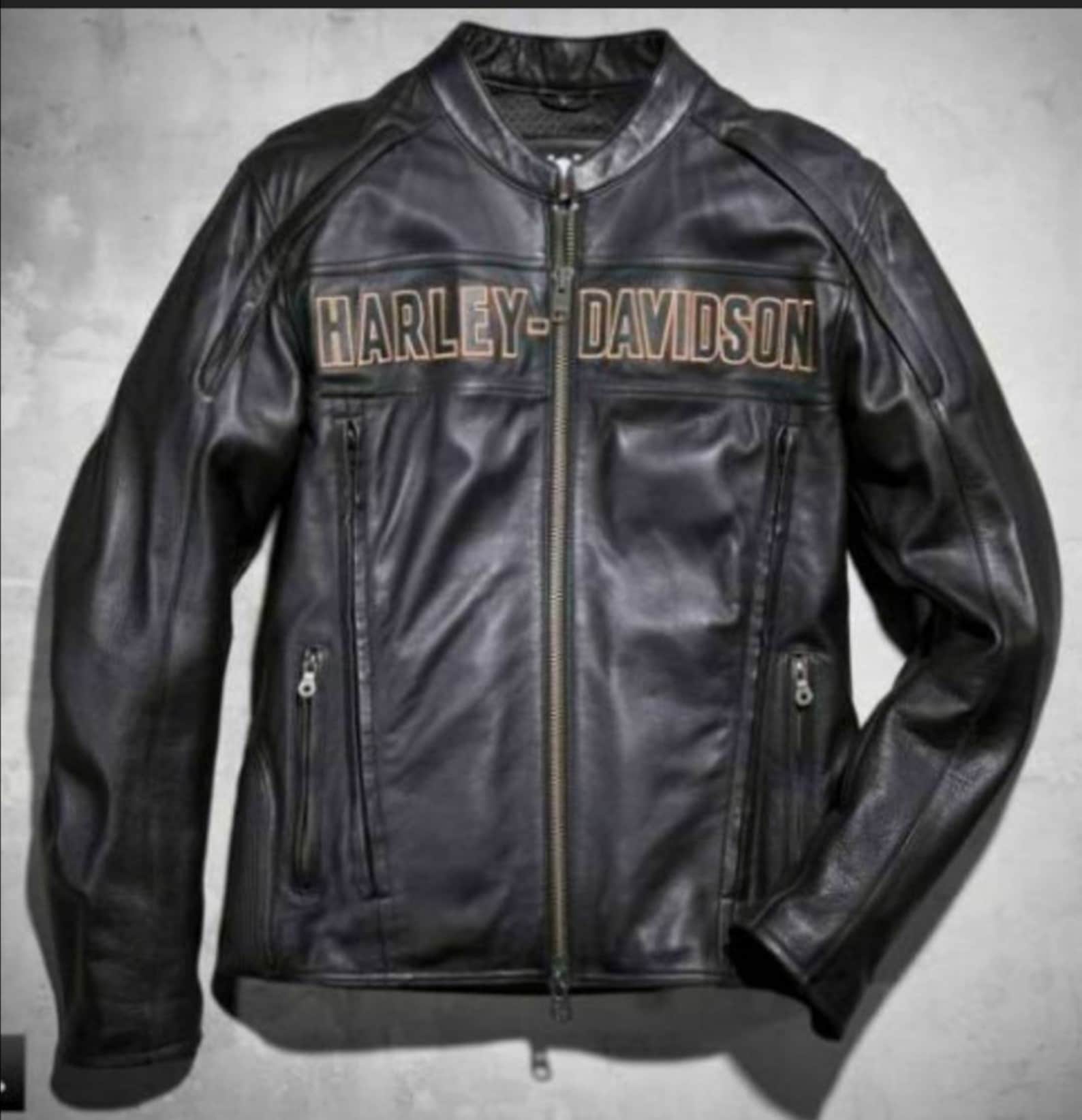 Harley Davidson Black leather motorbike racing biker jacket | Etsy