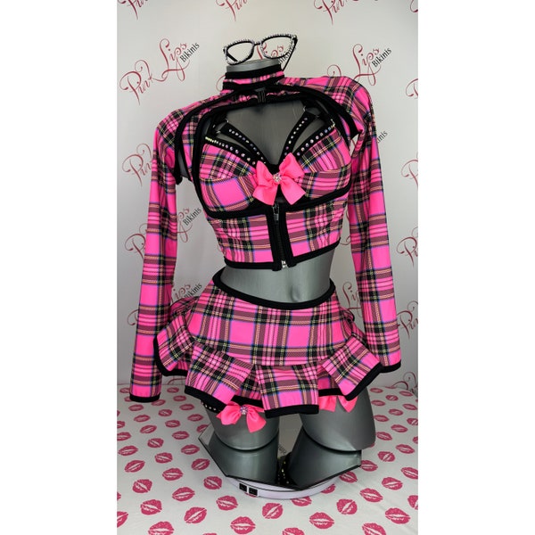 Swarovski Unique School Girl costume Set Pink Black