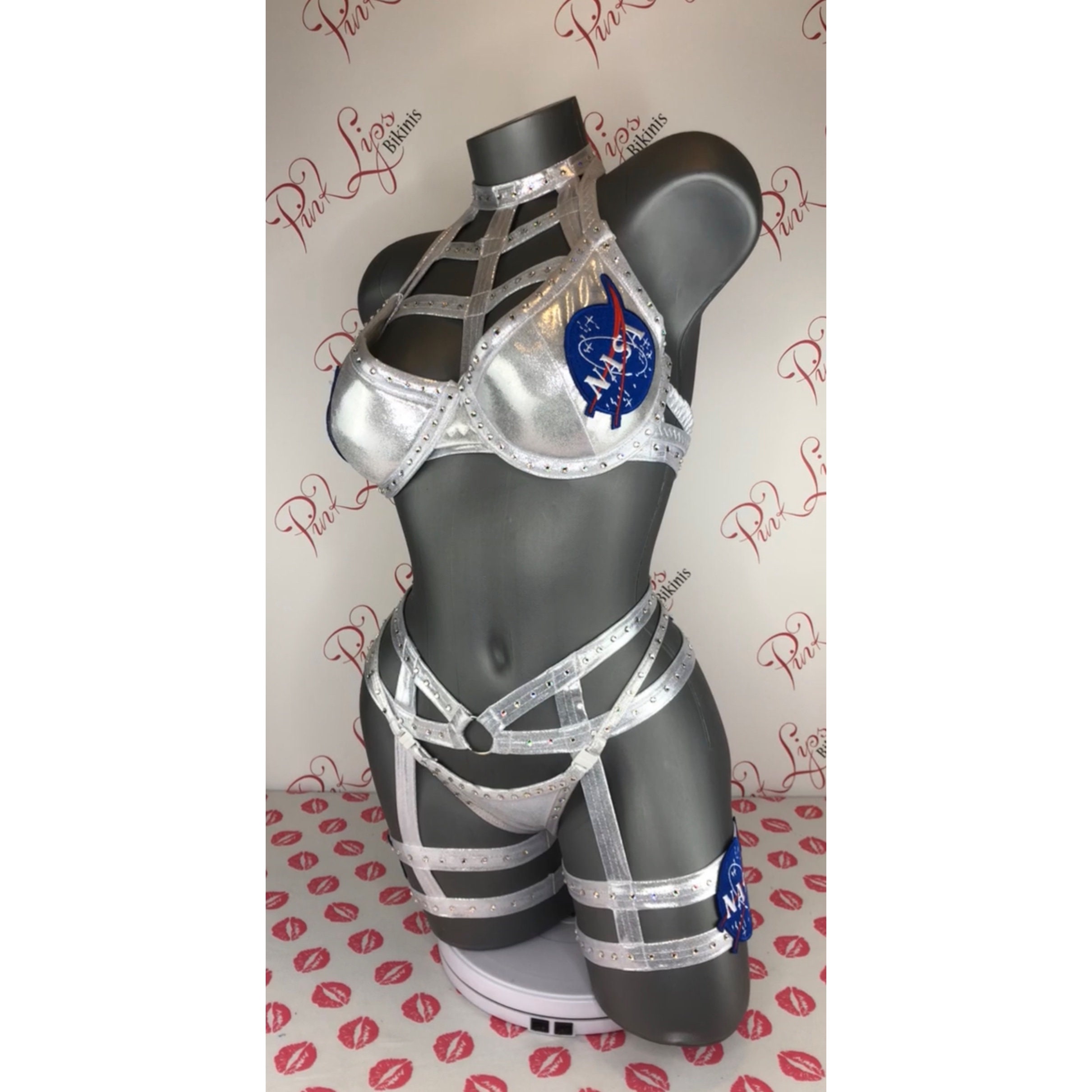sexy silver lingerie Silver Punk Star Demon Sexy Succubus Set– Chain & Leather Bikini with –  Angel Fangs