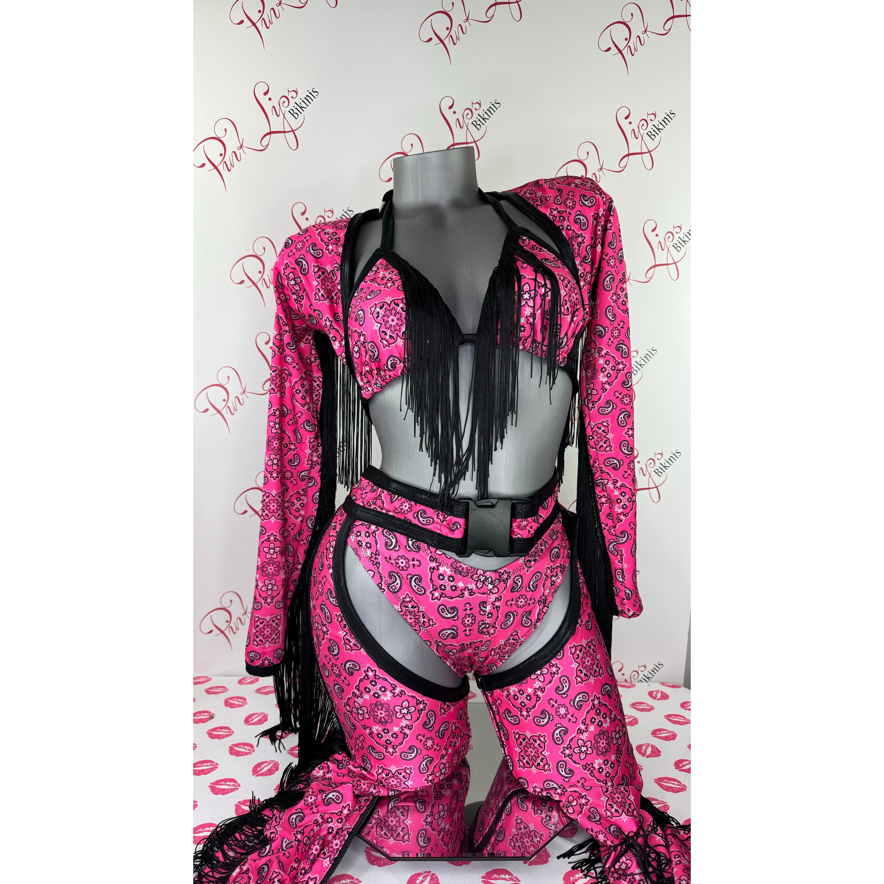 Unique Cowgirl Bandanna Costume 5 Piece Set Available in Red White Pink