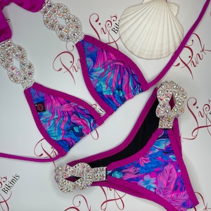 Swarovski Bikini  Floral Pink Burgundy Blue