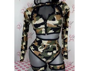 Swarovski Unique Army costume Set brown green Black