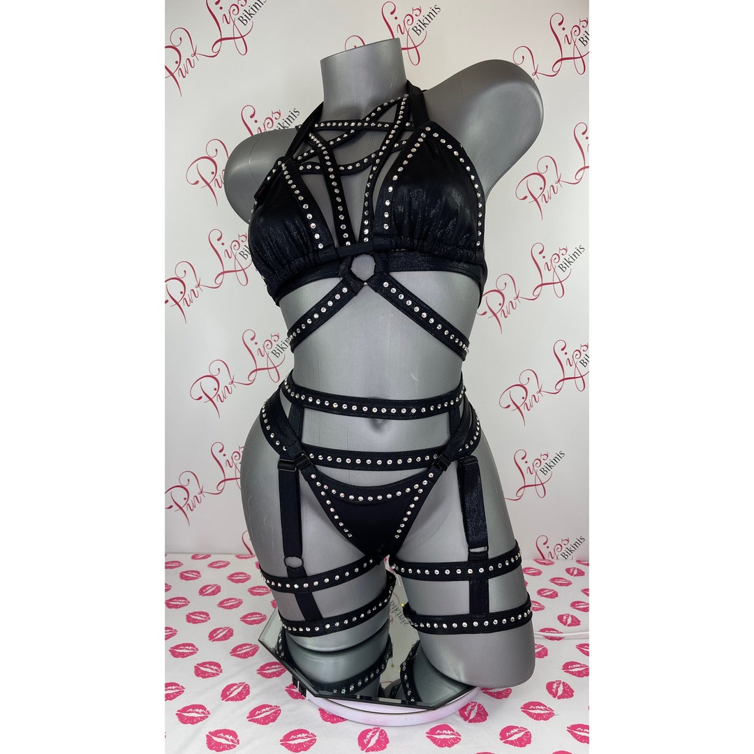 Swarovski Unique Black Lingerie 4 Piece Set - Etsy Japan