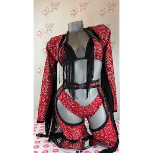 Einzigartiges Cowgirl Bandana Kostüm 5 teiliges Set erhältlich in Rot Weiß Rosa
