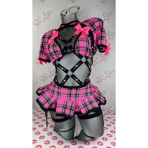 Women School Girl Cosplay Costume Black Hot Pink