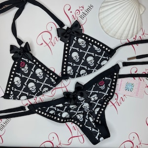 Swarovski Skull & Crossbones Badass Pinklips Bikini Black White