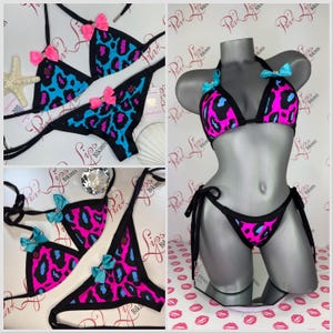 Swarovski Bling Leopard Black Pink Blue Bikini