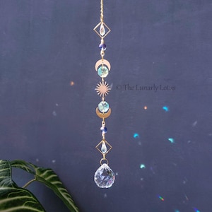 Witchy Suncatcher, Witchmas Gift, Moon Suncatcher, Rainbow Maker, Gold Suncatcher, Purple Suncatcher, Handmade Suncatcher, Housewarming Gift