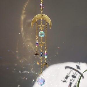 Gold Suncatcher, Moon Suncatcher, Crystal Prism Decor, Boho Suncatcher, Window Decoration, Witchy Decor, New House Gift, Gift for Mom