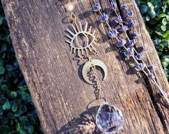 Evil Eye Car Charm, Protection Car Charm, Gold Car Decor, Celestial Car Charm, Amulet for Car, Boho Car Accessory, Moon Car Charm