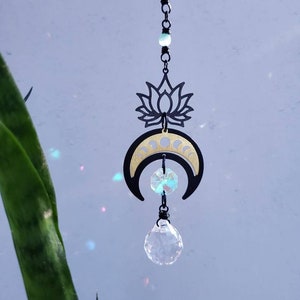 Moon Car Accessory, Witchy Car Decor, Moonphase Car Charm, Boho Car Accessory, Sparkly Mirror Charm, Lotus Car Charm, Crystal Car Decor