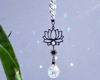 Lotus Car Charm, Crystal Car Charm, Boho Car Charm, Hippie Car Decor, Car Mirror Charm, Suncatcher for Car, New Car Gift, Prism Suncatcher
