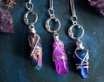 Quartz Necklace, Witchy Jewelry, Moon Necklace, Boho Moon Necklace, Hippie Necklace, Layering Necklace, Crystal Necklace, Gift for Her
