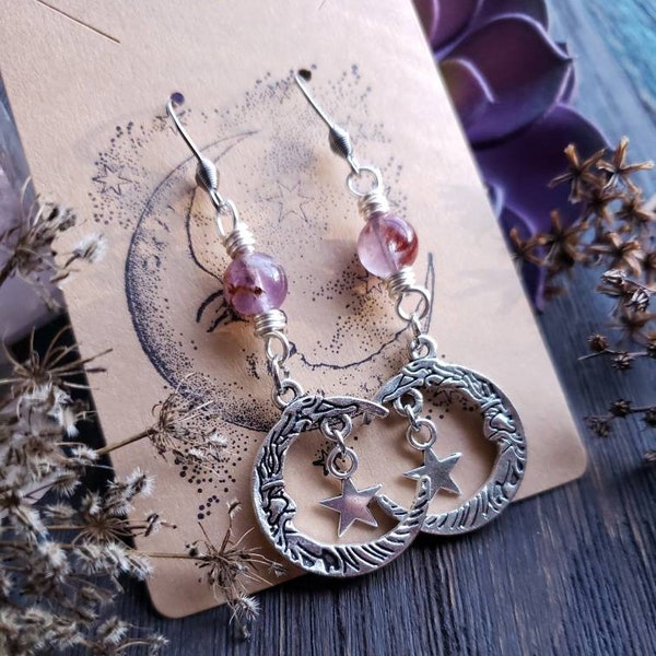 Moon Earrings, Boho Earrings, Hippie Moon Earrings, Celestial Earrings, Witchy Earrings, Short Earrings, Dangle Earrings, Gift for Wife