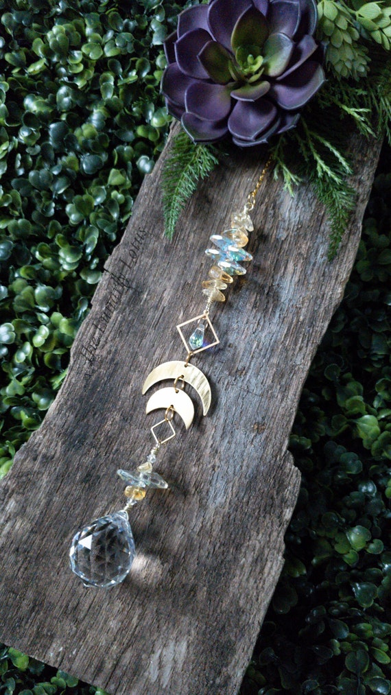 Citrine Suncatcher, Moon Suncatcher, Gold Suncatcher, Crystal Suncatcher, Gemstone Suncatcher, Rainbow Suncatcher, Housewarming Gift