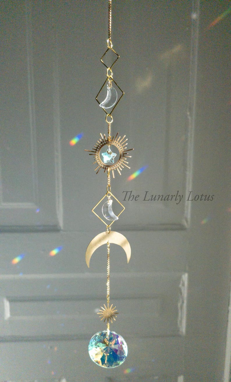 Moon Suncatcher, Boho Suncatcher, Window Crystal, Rainbow Maker ...
