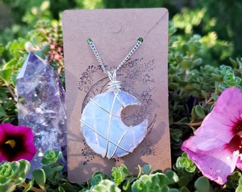 Opalite Necklace, Witchy Necklace, Gift for Her, Handmade Necklace, Moon Necklace, Crystal Necklace, Gift for Mom, Celestial Necklace