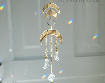 Moon Suncatcher, Celestial Suncatcher, Witchy Decor, Boho Decor, Window Crystal, Gold Suncatcher, Rainbow Maker, New Home Gift, Gift for Her