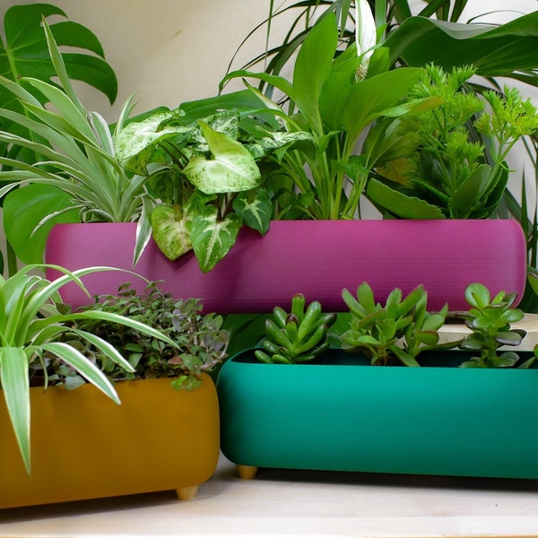 Rounded Rectangular Planter, Indoor Plant Pot with Feet, 3D Printed Eco Friendly PLA