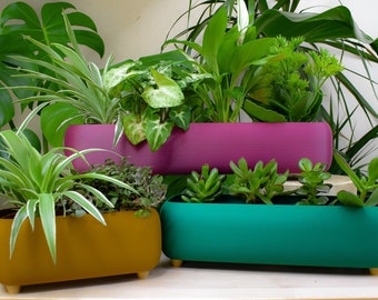 Rounded Rectangular Planter, long planter, long plant pot, planter, pot with feet, indoor plants, colourful pot. 3D printed, eco-friendly