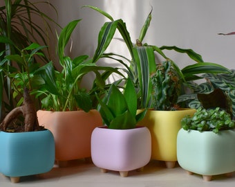 Pastel Coloured, Rounded Cube Pot, planter, pot with feet, coloured pot, indoor plant pot