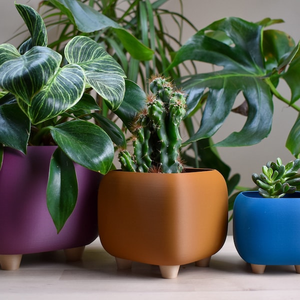 Rounded Cube Plant Pot with Feet, Colourful Home Decor, 3D Printed Eco Friendly PLA