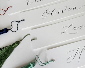 Personalised Calligraphy Bookmark: Silk Tassel Wedding Favour