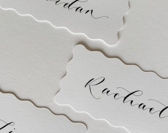Personalised Wavy Wedding Place Cards: Modern Calligraphy Name Cards