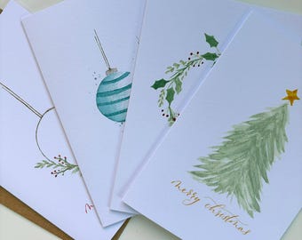 Pack of 4 watercolour Christmas cards