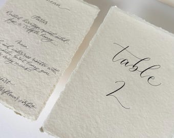 Handwritten Calligraphy Cotton Paper Table Number: Sustainable Wedding Decor