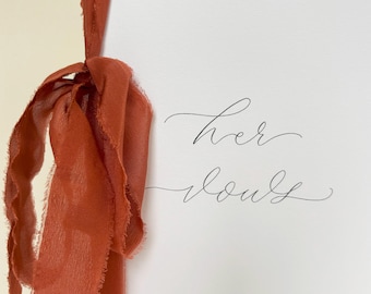 Personalised Wedding Vow Books: Modern Calligraphy with Silk Ribbon