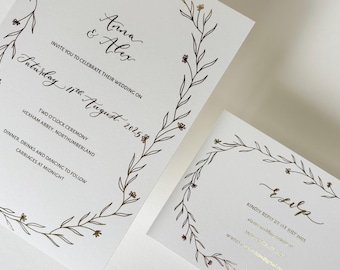 Gold Foiled Floral Wedding Invitation: Minimalist Luxury Wedding Design
