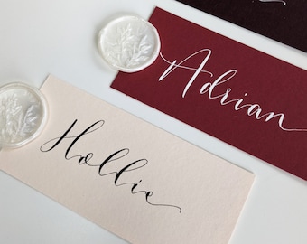 Personalized Wedding Place Cards: Modern Calligraphy with Wax Seal