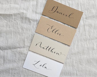Hand Lettered Calligraphy Wedding Place Cards: Neutral Cardstock