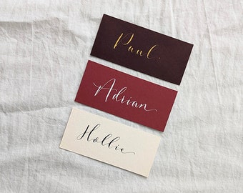 Pink Calligraphy Wedding Place Cards: Personalised Wedding Table Decor