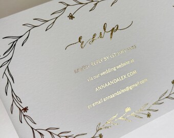 Gold Foiled Floral Wedding RSVP Card: Botanical Wreath