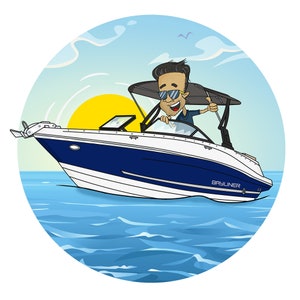 Unieke op maat gemaakte cartoonillustratie van je boot / elk model / inclusief eigenaar, naam en kleuren / Perfect cadeau voor booteigenaren!