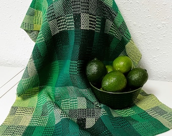 Green Handwoven Tea Towel, mosaic, large size