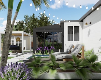 Online Backyard Design, Backyard 3D Rendering, 3d Rendering, Custom, Landscape Design