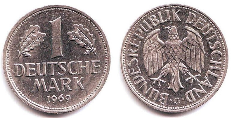 German one Deutsche Mark Coin Ring Handmade