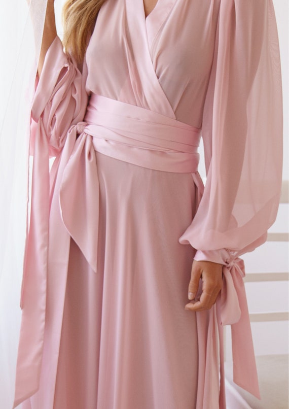 ANGELICA SHEER Pastel Pink Long Robe. Designed in Airy Semi