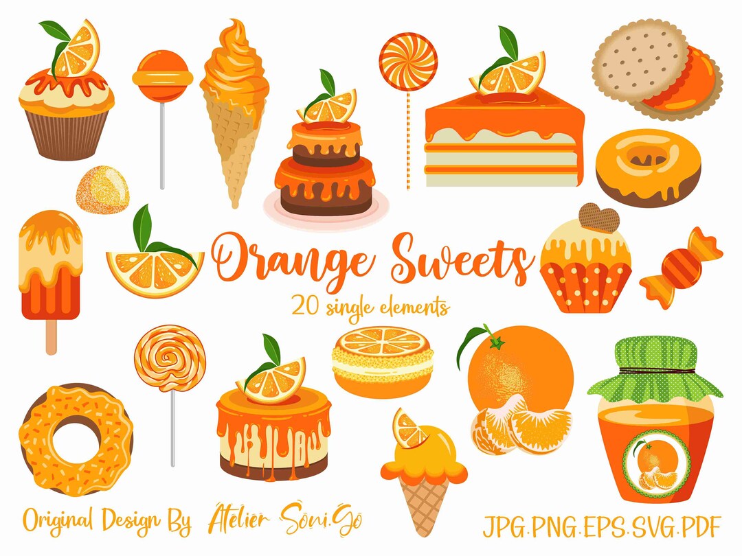 Orange Sweets Vector Clipart Set Instant Digital Download Etsy
