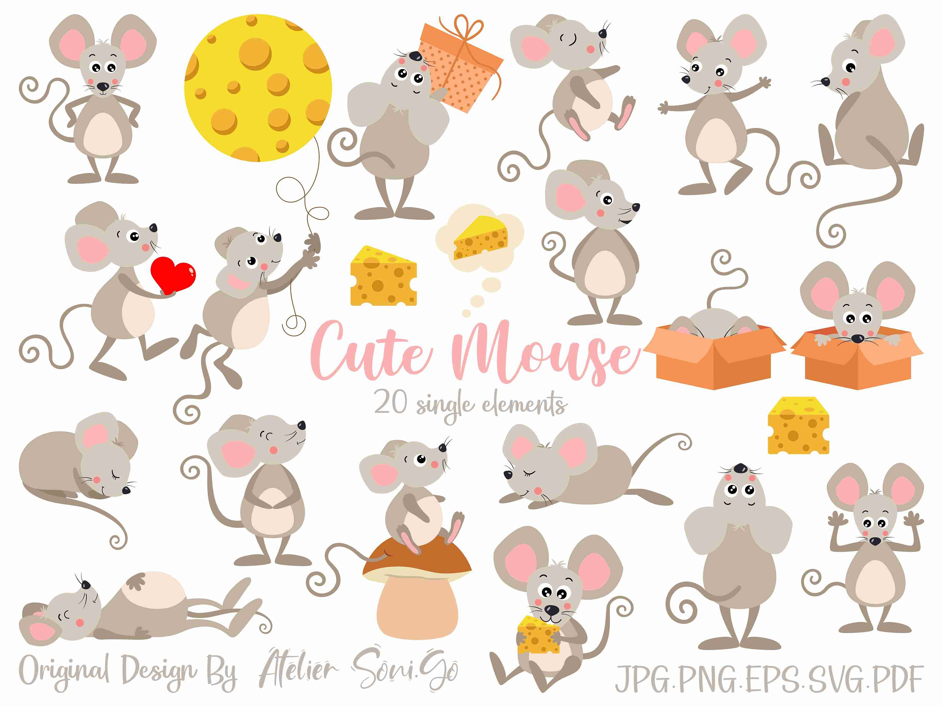 Cute Mouse Clipart Set Package Digital Elements Digital - Etsy