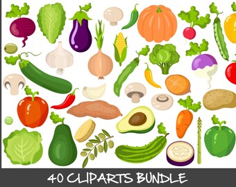 Cute Vegetable Clipart Bundle | Healthy Food Vector Set | Digital Stickers PNG SVG EPS | Kitchen Scrapbooking Graphics | Commercial Use