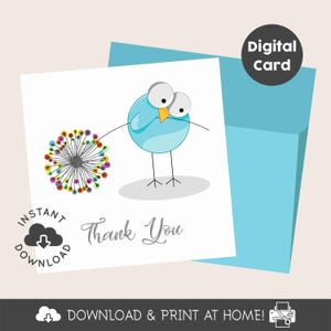 Bedankkaartje met vogel | Afdrukbaar bedankkaartje met vogel | Digitaal bedankkaartje | 5x5 | PDF | Digitaal downloaden