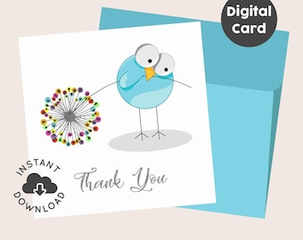Bird Thank You Note Card | Printable Bird Thank You Note Card | Thank You Digital Card | 5x5 | PDF | DigitalDownload