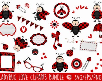 Ladybug Love Clipart Bundle | Cute Ladybug SVG PNG EPS Vectors | Scrapbooking Graphics Kit | Digital Stickers Download | Commercial Use