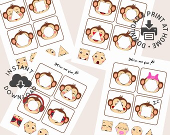 Adorable Monkey Printable Worksheets | Four Adorable Pages for Cutting and Glue | Shape Matching Activity | PDF