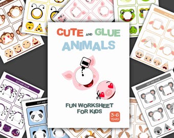 Cutting and Glue Animals | Fun Worksheet for Kids | Printable Worksheet E-book | 10 Pages | Shape Matching Activities | PDF
