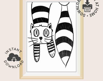 Black Striped Cat Digital Wall Art | Printable Art | Premium Quality | DigitalDownload | A3 | PDF